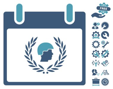 Bonus ile asker defne çelengi takvim gün vektör simgesi