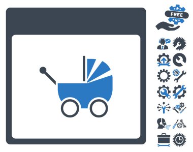 Bonus ile bebek arabası takvim sayfası vektör simgesi