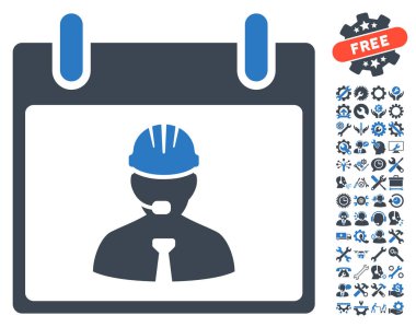 Bonus ile mühendis takvim sayfası vektör simgesi