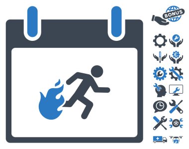 Bonus ile yangın tahliye adam takvim gün vektör simgesi