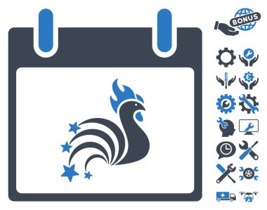 Bonus ile horoz havai fişek takvim gün vektör simgesi