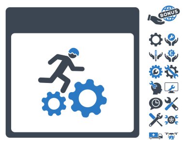 Bonus ile çalışan işçi takvim sayfa vektör simgesi