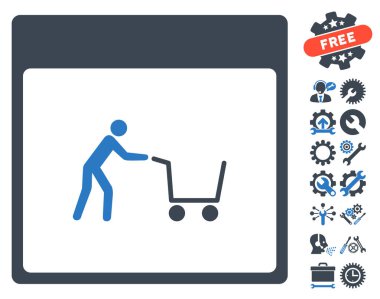 Bonus ile alışveriş sepeti takvim sayfası vektör simgesi