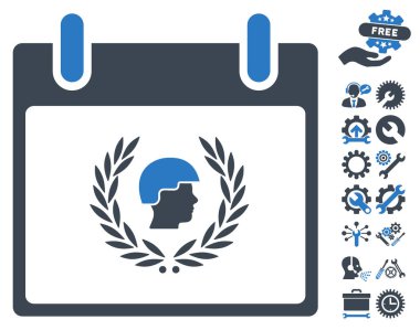 Bonus ile asker defne çelengi takvim gün vektör simgesi