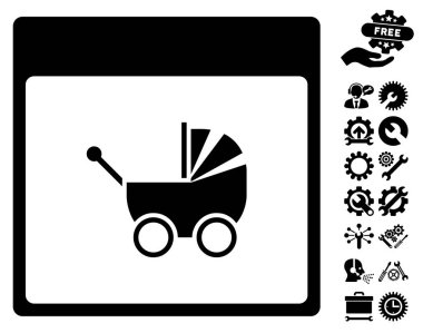 Bonus ile bebek arabası takvim sayfası vektör simgesi