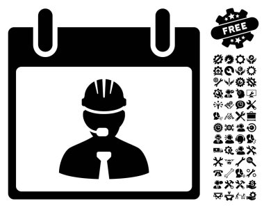 Bonus ile mühendis takvim sayfası vektör simgesi