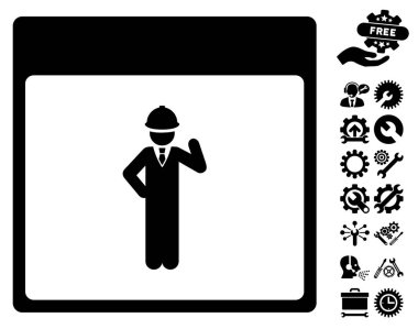 Bonus ile mühendis takvim sayfası vektör simgesi