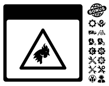 Bonus ile horoz tehlike takvim sayfası vektör simgesi