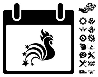 Bonus ile horoz havai fişek takvim gün vektör simgesi