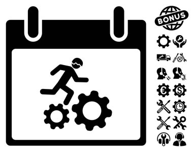 Bonus ile çalışan işçi takvim gün vektör simgesi