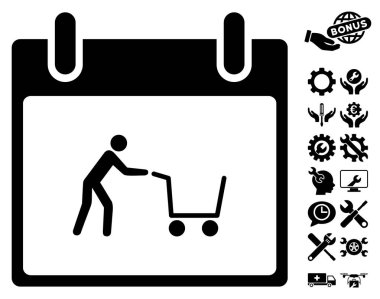 Bonus ile alışveriş sepeti takvim gün vektör simgesi