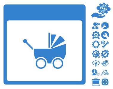 Bonus ile bebek arabası takvim sayfası vektör simgesi