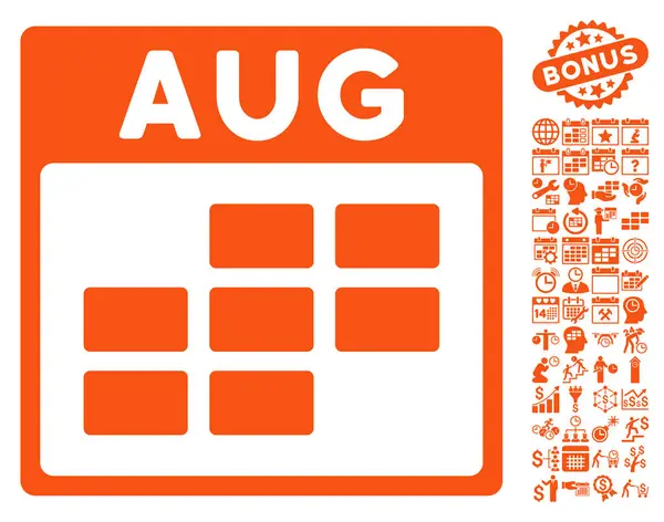 August Kalender Gitter flache Vektorsymbol mit Bonus — Stockvektor
