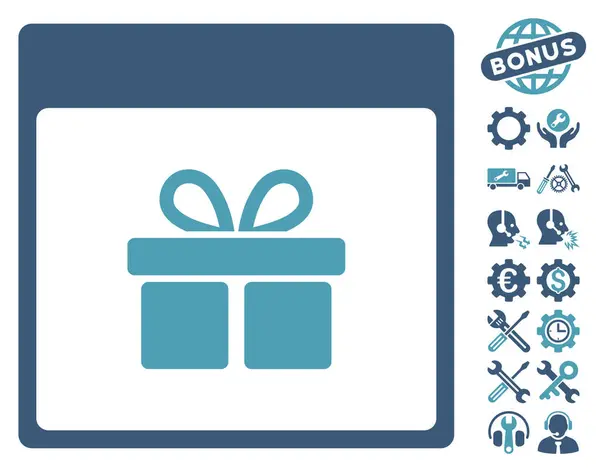 Present Box Calendar Page Vector Icon With Bonus — Stock Vector