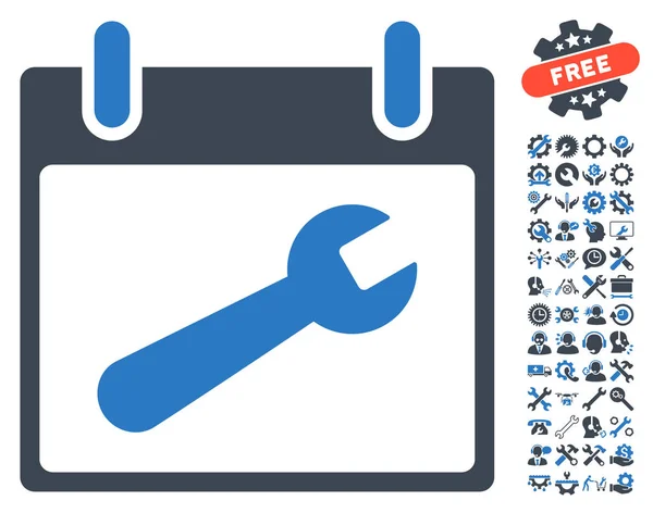 Wrench Tool Calendar Day Vector Icon With Bonus — Stock Vector