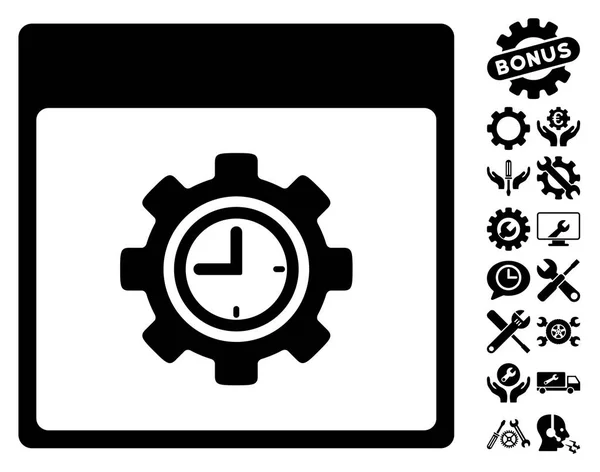 Icône vectorielle de page de calendrier d'engrenage de configuration d'horloge avec le boni — Image vectorielle