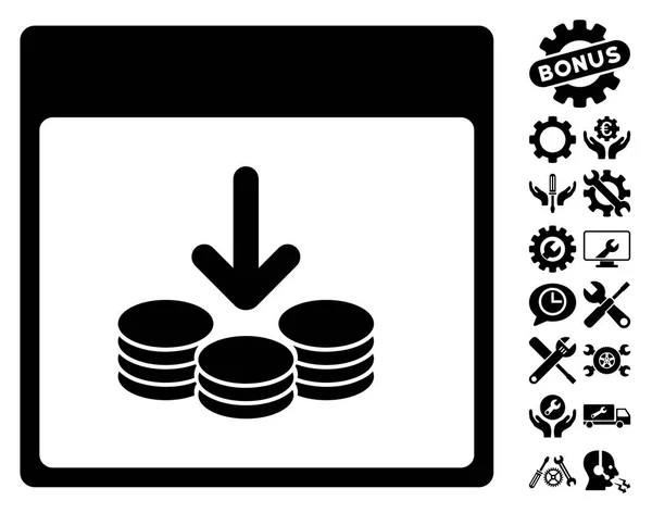 Krijgen pagina Vector pictogram van de kalender van de munten met Bonus — Stockvector