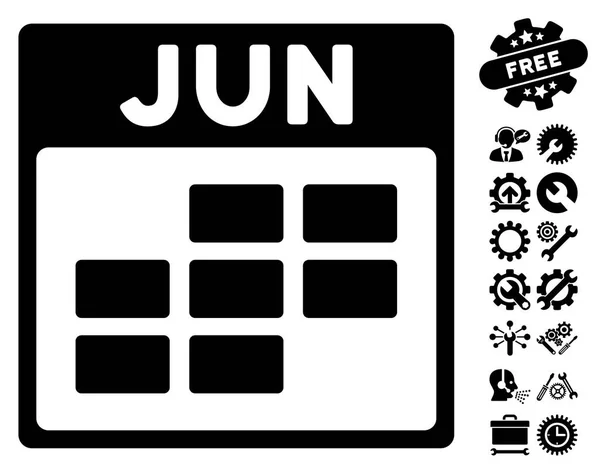 Ícone do vetor da grade do calendário de junho com bônus — Vetor de Stock