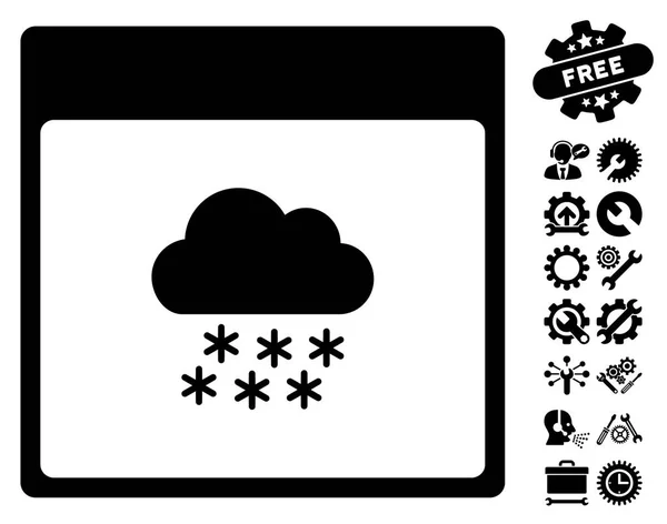 Icône vectorielle de page de calendrier de nuage de neige avec le bonus — Image vectorielle