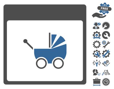 Bonus ile bebek arabası takvim sayfası vektör simgesi