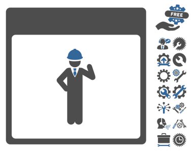 Bonus ile mühendis takvim sayfası vektör simgesi