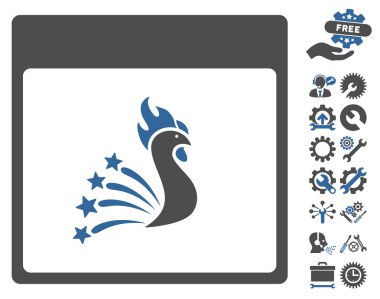 Bonus ile şenlikli horoz takvim sayfa vektör simgesi