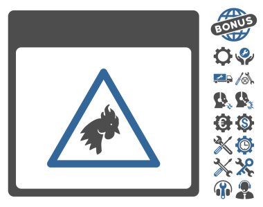 Bonus ile horoz tehlike takvim sayfası vektör simgesi