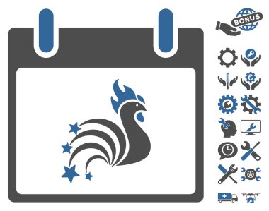 Bonus ile horoz havai fişek takvim gün vektör simgesi