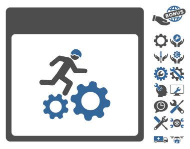 Bonus ile çalışan işçi takvim sayfa vektör simgesi