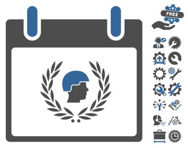 Bonus ile asker defne çelengi takvim gün vektör simgesi