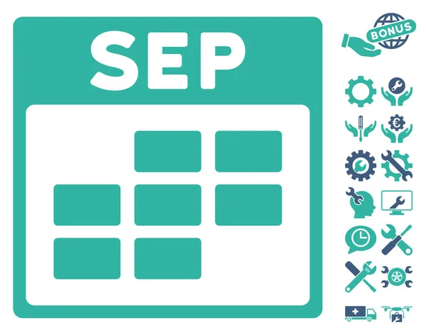 Szeptember Calendar rács Vector Icon bónusz — Stock Vector