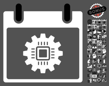 Bonus ile çip dişli takvim gün düz vektör simgesi