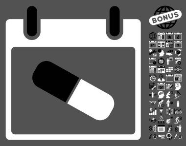 Bonus ile uyuşturucu hap takvim gün düz vektör simgesi