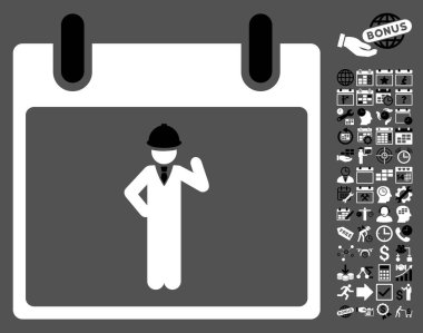 Bonus ile mühendis takvim gün düz vektör simgesi