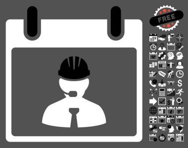 Bonus ile mühendis takvim sayfa düz vektör simgesi