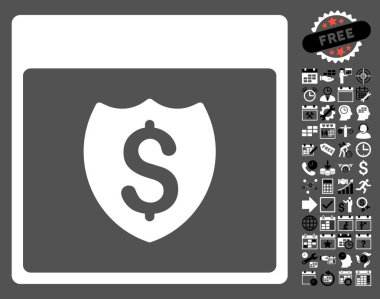 Bonus ile mali kalkan takvim sayfa düz vektör simgesi