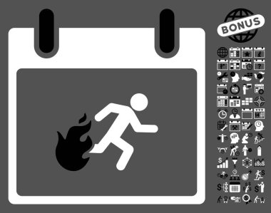 Bonus ile yangın tahliye adam takvim gün düz vektör simgesi