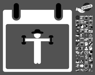 Bonus ile fitness takvim gün düz vektör simgesi