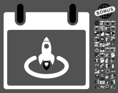 Roket Başlat Takvim gün düz vektör simgesi Bonus ile