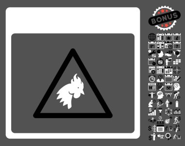 Bonus ile horoz tehlike takvim sayfa düz vektör simgesi