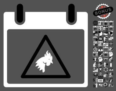 Takvim gün düz vektör simge Bonus ile uyarı horoz