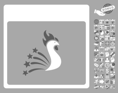 Bonus ile şenlikli horoz takvim sayfa düz vektör simgesi