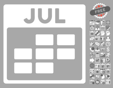 Bonus ile Temmuz takvim kılavuz düz vektör simgesi