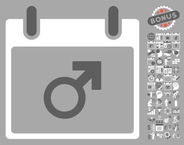 Bonus ile Mars erkek sembol takvim gün düz vektör simgesi