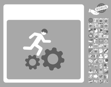 Bonus ile çalışan işçi takvim sayfa düz vektör simgesi