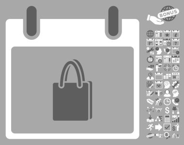Bonus ile alışveriş çantası takvim gün düz vektör simgesi