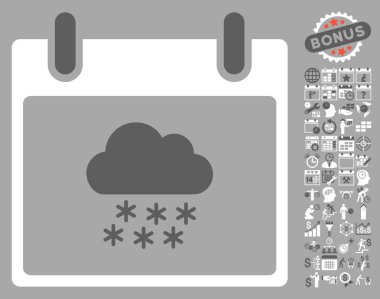 Bonus ile kar bulut takvim gün düz vektör simgesi