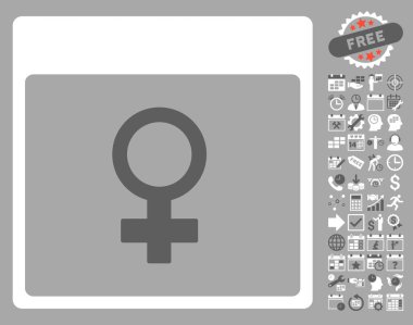 Bonus ile Venüs kadın sembol takvim sayfa düz vektör simgesi