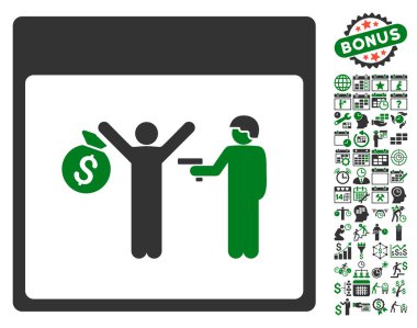 Bonus ile tutuklama takvim sayfa düz vektör simgesi
