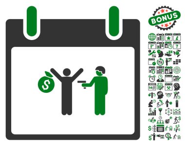 Bonus ile tutuklama takvim gün düz vektör simgesi